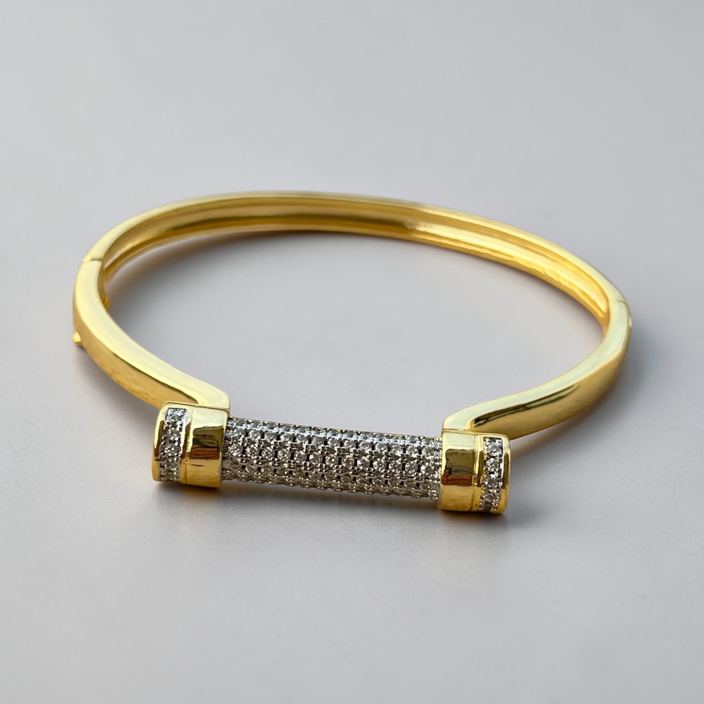 Gold & Pavé Cylinder Bar Bangle