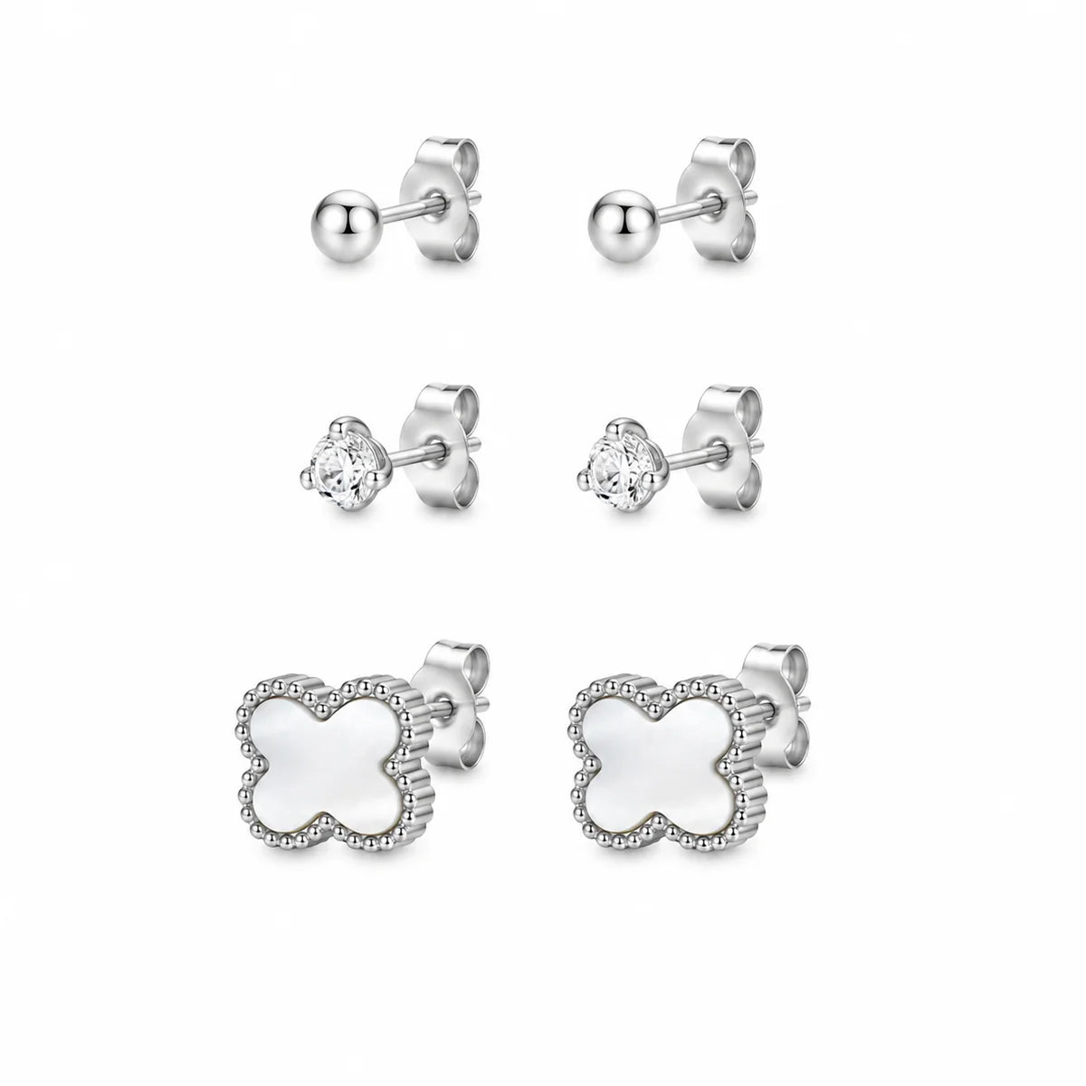 ⨠Silver Trio Stud Earrings Set