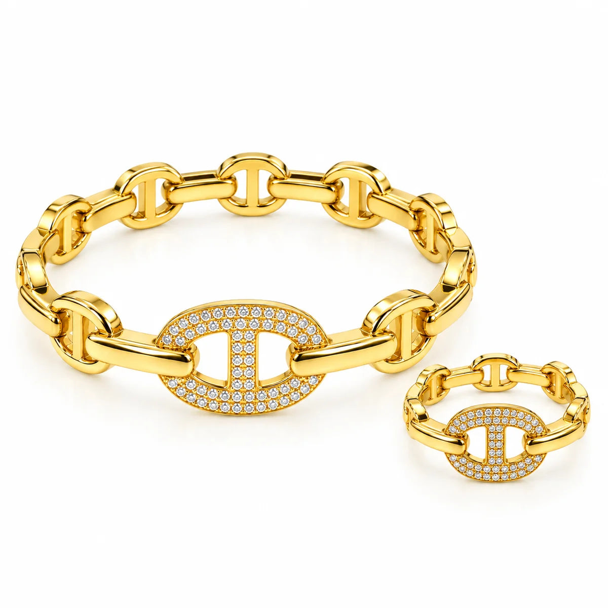 Golden HERMES Link Luxury Set (Bracelet & Ring)