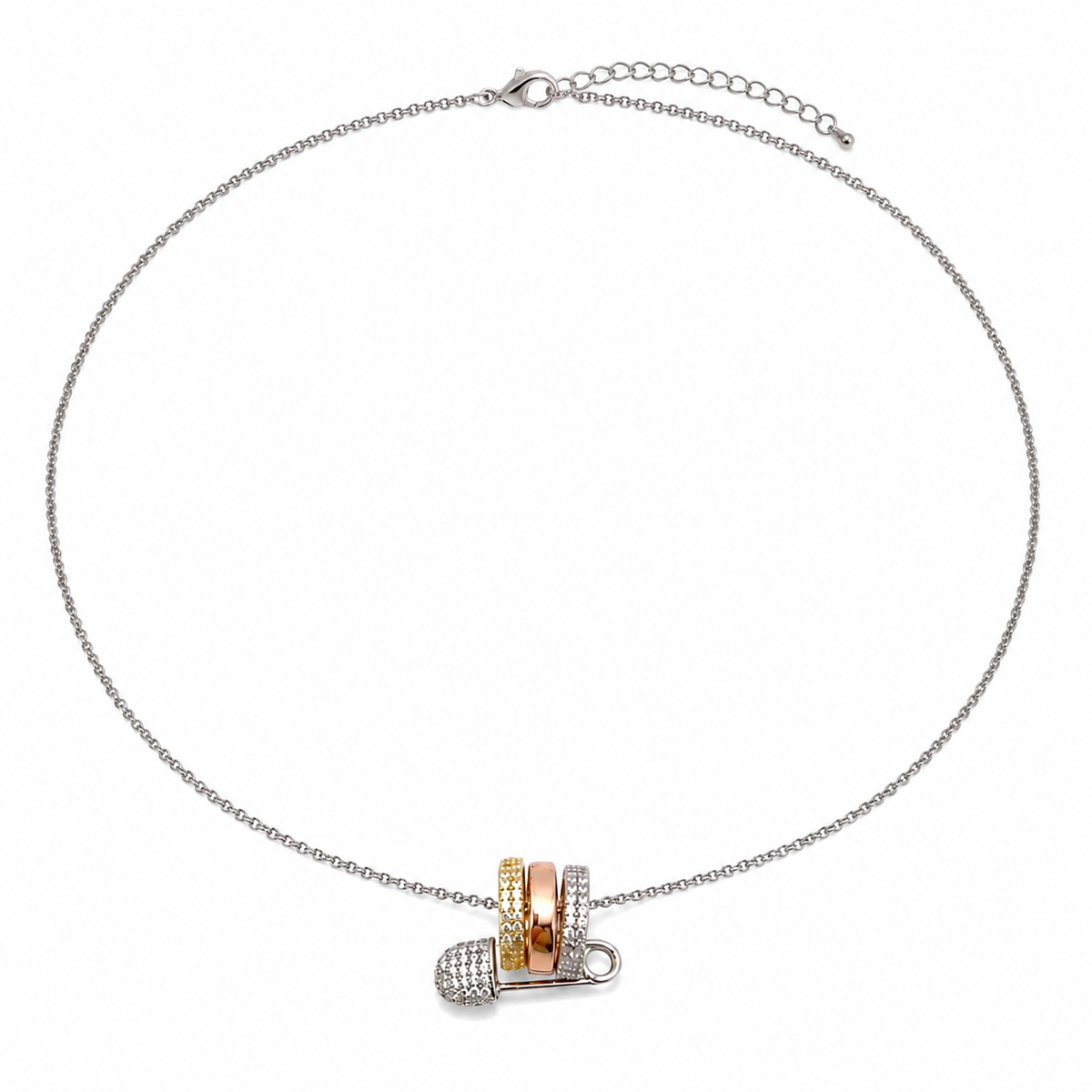 MONACO Necklace - Love, Smile, Bonheur Triple Hoop safety Pin Necklace | Poshewix