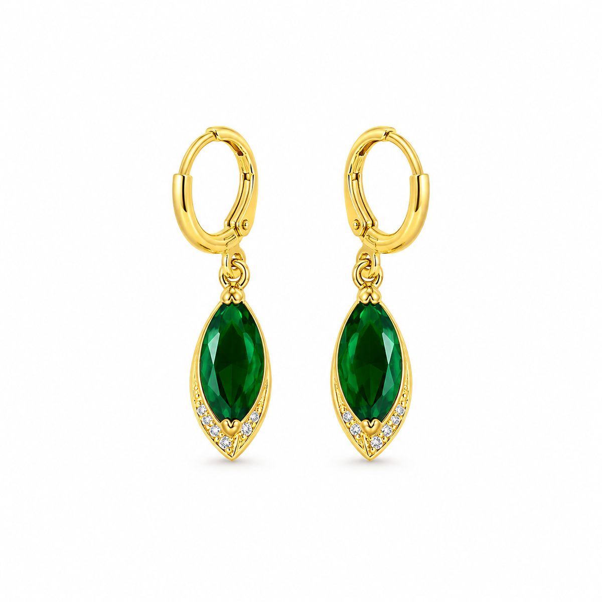 Emerald Drop Hoop Earrings – 18K Gold-Plated Luxury ✨ | Poshewix