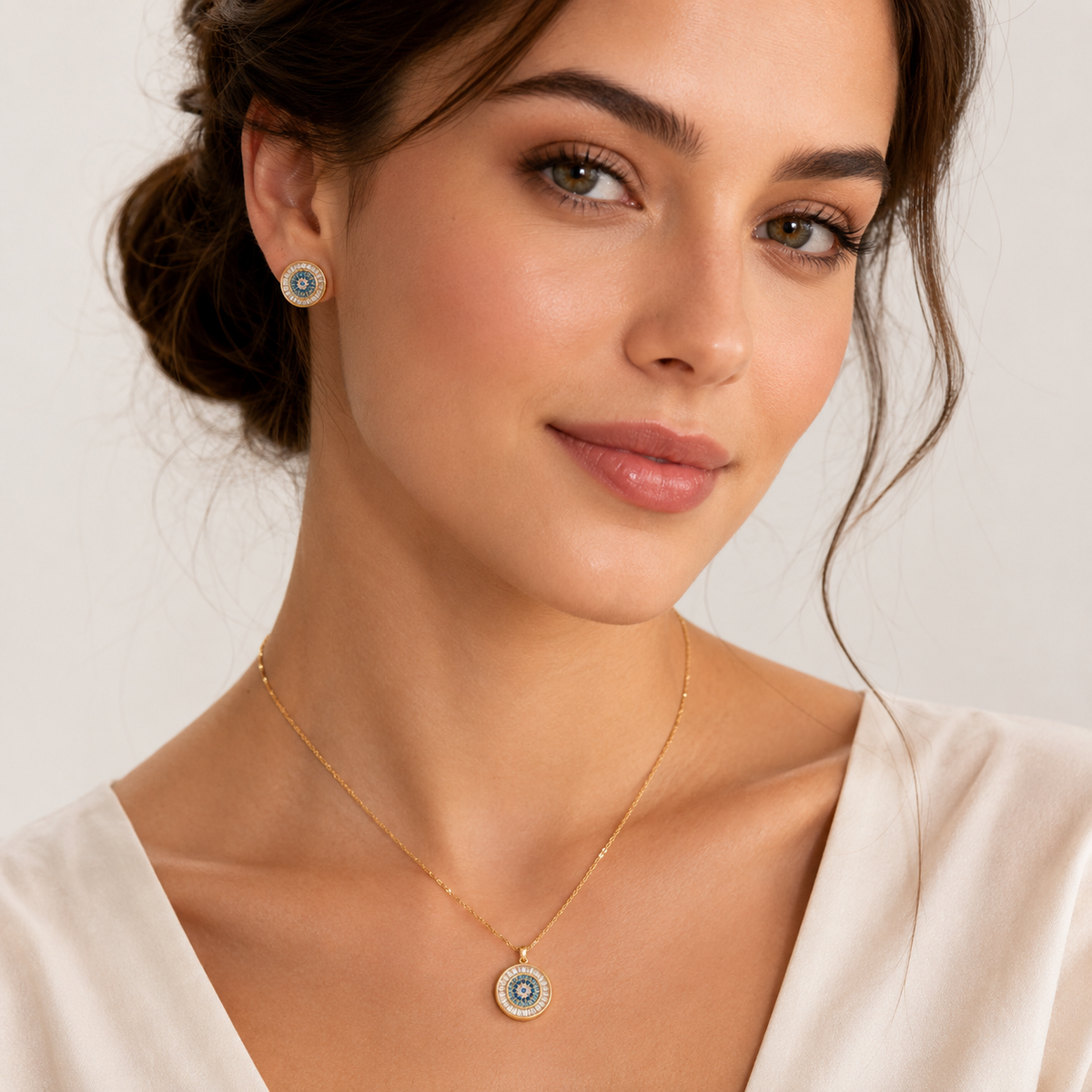 🧿 Midnight Aura Set – Evil Eye Pendant + Studs | Poshewix – view 2