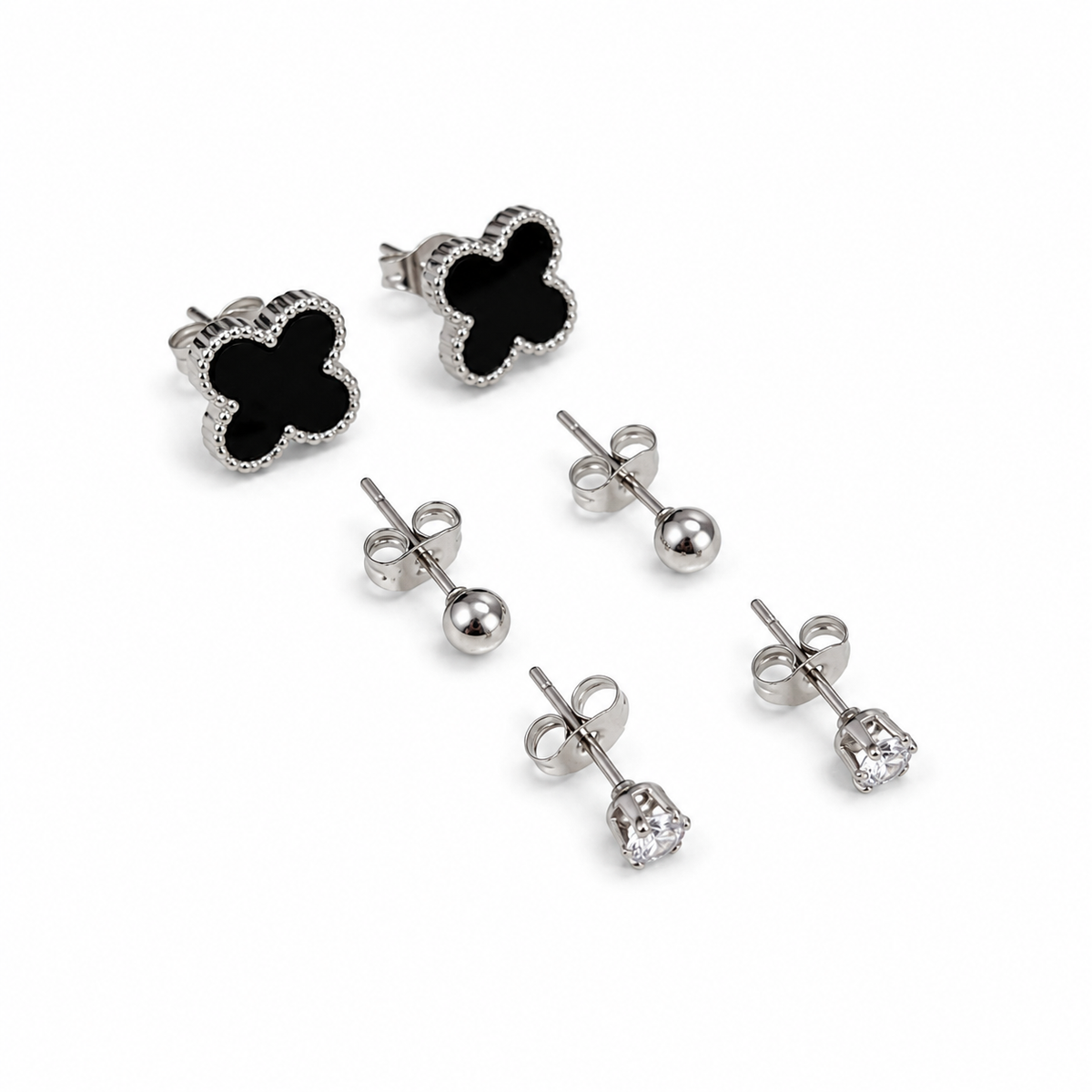 ✨ Silver Trio Stud Earrings Set | Poshewix