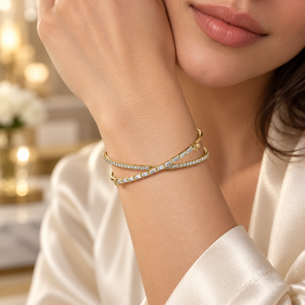 X bangle-Adjustable Tennis Chain Bracelets – Gold & Silver Variations