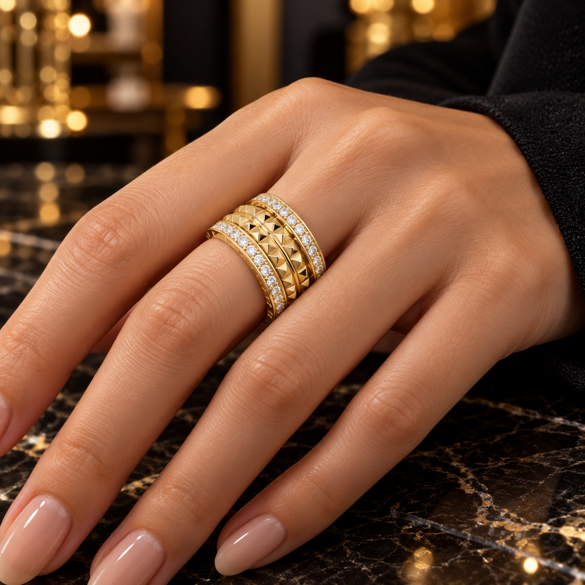 Bvulgari-Inspired Studded Band Ring