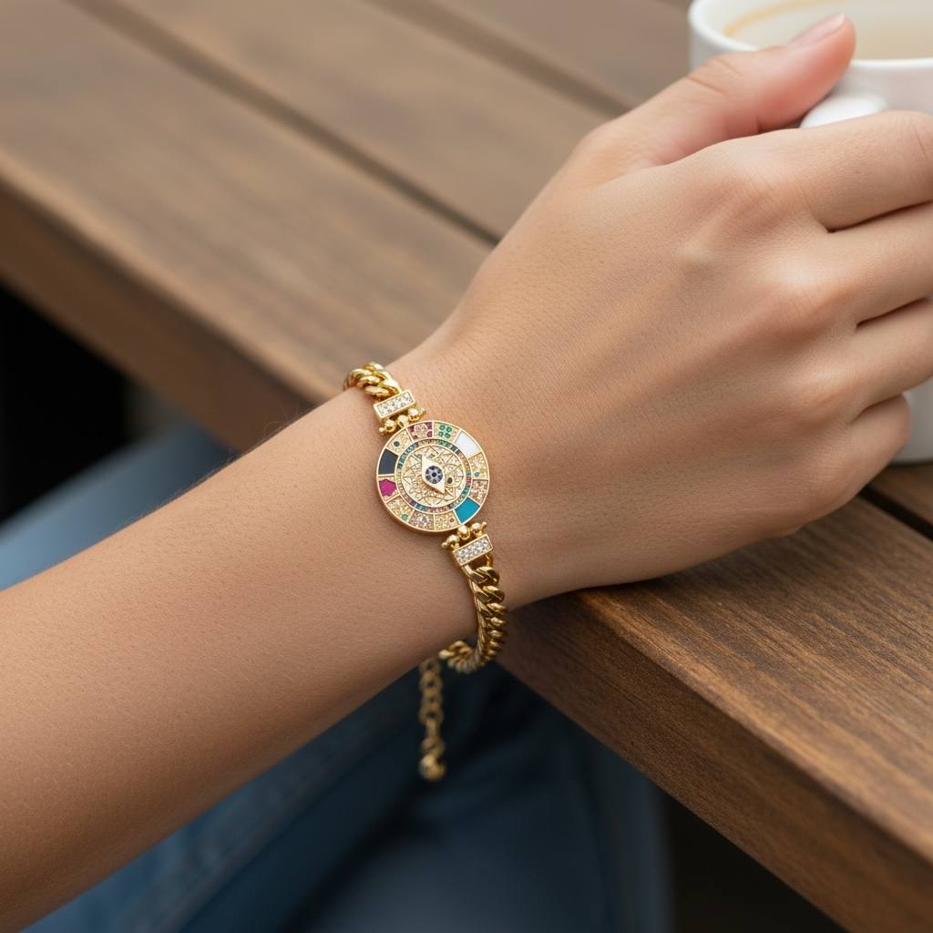 سوار عين مصرية مطلي بالذهب - ميدالية عين الشر والأبراج