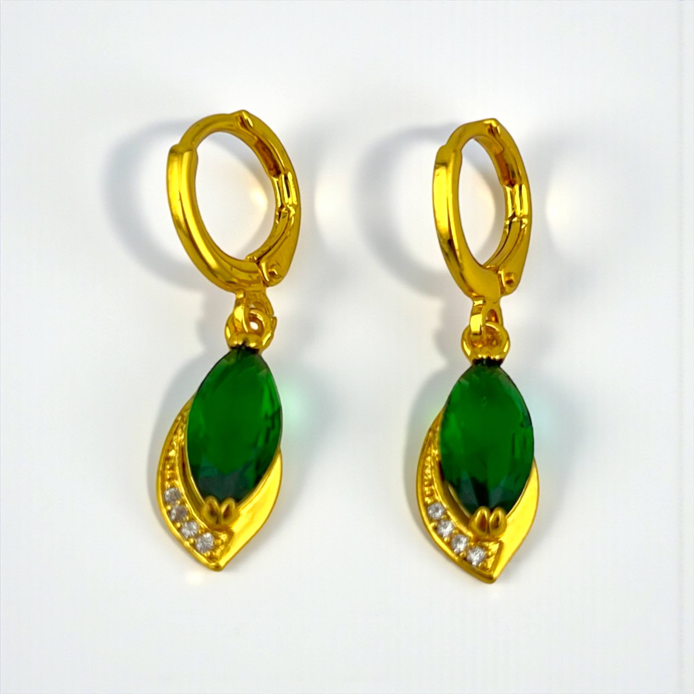 Emerald Drop Hoop Earrings