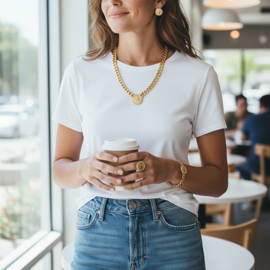 طقم مجوهرات ميدالية ليرة – جريء، خالد وفاخر ✨