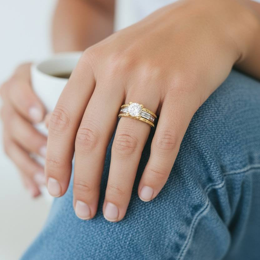 خاتم ملكي مزدوج - ذهبي وفضي