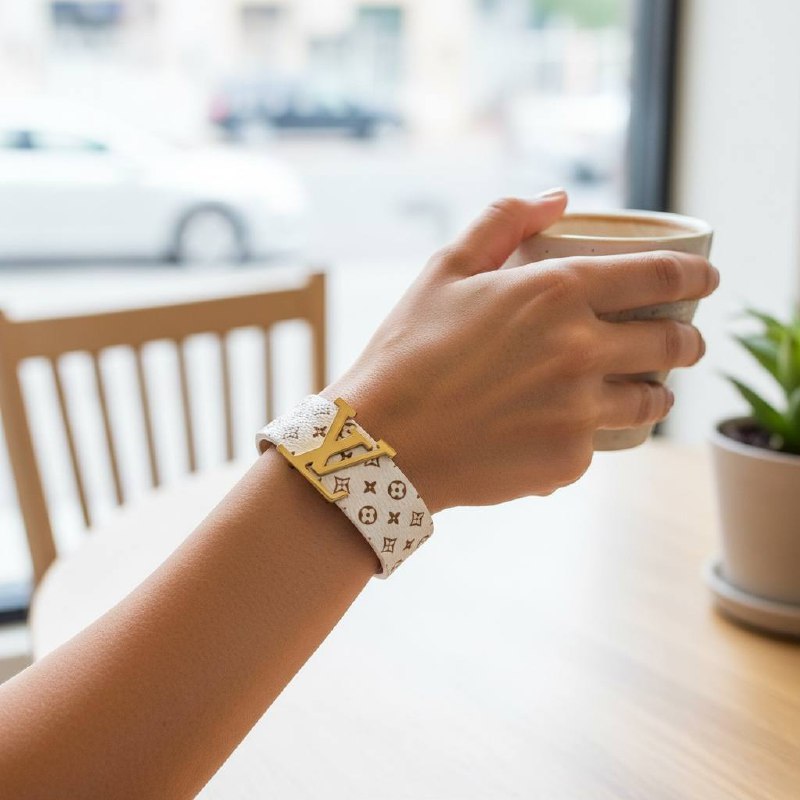 سوار جلدي أبيض بأحرف أولى مع مشبك ذهبي | إكسسوار مميز للجنسين 