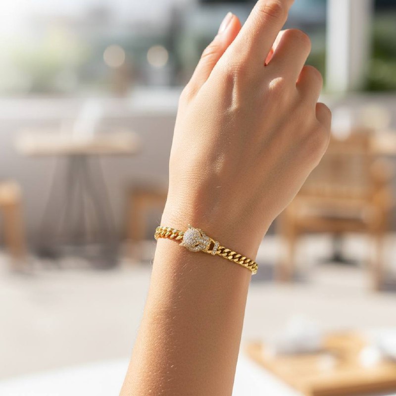 سوار سلسلة رأس النمر – لمسة ذهبية 